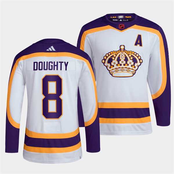 Mens Los Angeles Kings #8 Drew Doughty White 2022 Reverse Retro Stitched Jersey Dzhi